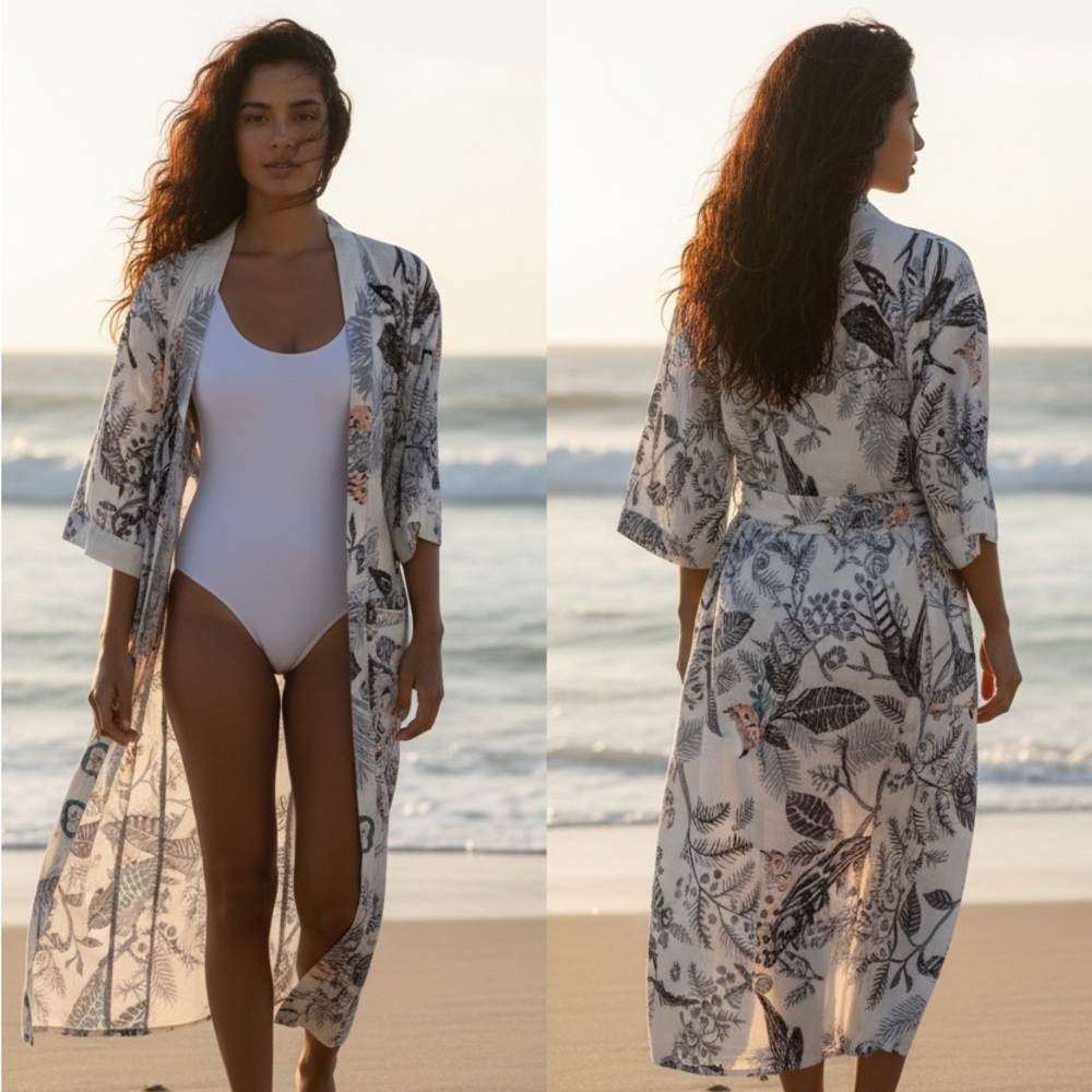 NWT Floral & Owl  Print Kimono Cover-Up